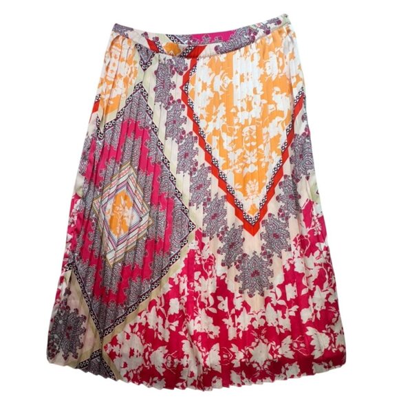 Chicos Womens Bohemian Maxi Pleated Skirt Size 3/Large Pink Orange - Picture 1 of 11